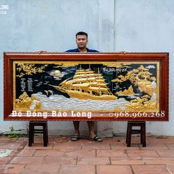 Tranh Thuận Buồm Xuôi Gió bằng đồng dát bạc dát vàng 9999 Khổ 2m4 x 1m