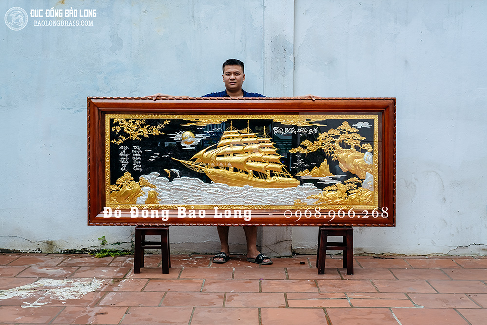 Tranh Thuận Buồm Xuôi Gió Bằng Đồng Dát Bạc Dát Vàng 9999 Khổ 2m4 x 1