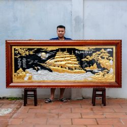 Tranh Thuận Buồm Xuôi Gió bằng đồng dát bạc dát vàng 9999 Khổ 2m4 x 1m
