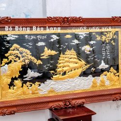 Tranh Thuận Buồm Xuôi Gió bằng đồng dát bạc dát vàng 9999 Khổ 1m55 x 88cm