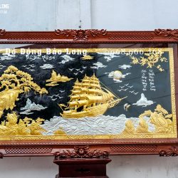 Tranh Thuận Buồm Xuôi Gió bằng đồng dát bạc dát vàng 9999 Khổ 1m55 x 88cm