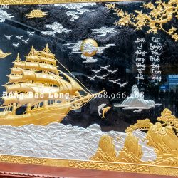 Tranh Thuận Buồm Xuôi Gió bằng đồng dát bạc dát vàng 9999 Khổ 1m55 x 88cm