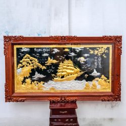 Tranh Thuận Buồm Xuôi Gió bằng đồng dát bạc dát vàng 9999 Khổ 1m55 x 88cm
