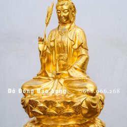 Tượng Quan Thế Âm Bồ Tát bằng đồng dát vàng 9999 cao 61cm