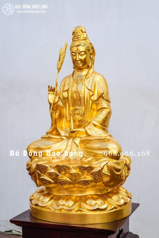 Tượng Quan Thế Âm Bồ Tát Bằng Đồng Dát Vàng 9999 Cao 61Cm