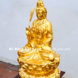 Tượng Quan Thế Âm Bồ Tát bằng đồng dát vàng 9999 cao 61cm