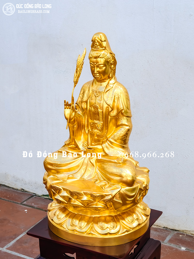 Tượng Quan Thế Âm Bồ Tát Bằng Đồng Dát Vàng 9999 Cao 61Cm