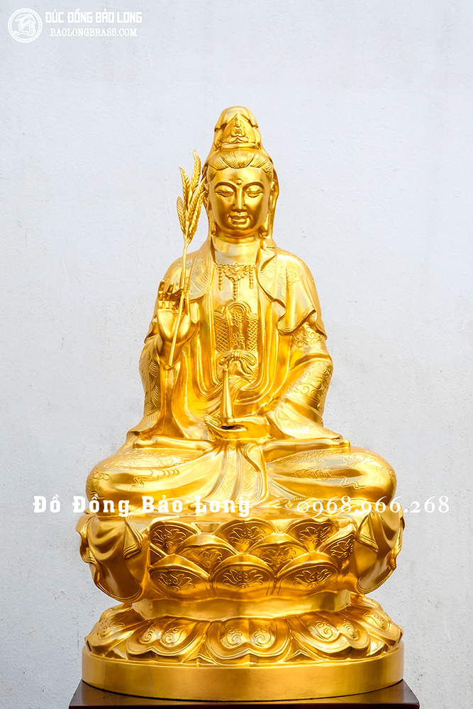 Tượng Quan Thế Âm Bồ Tát Bằng Đồng Dát Vàng 9999 Cao 61Cm