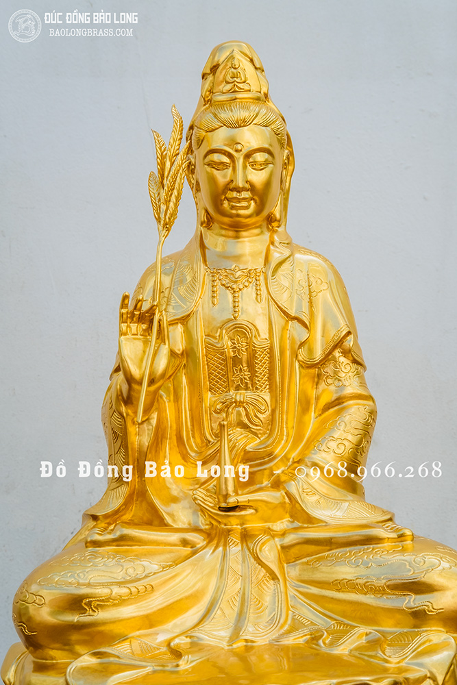 Tượng Quan Thế Âm Bồ Tát Bằng Đồng Dát Vàng 9999 Cao 61Cm