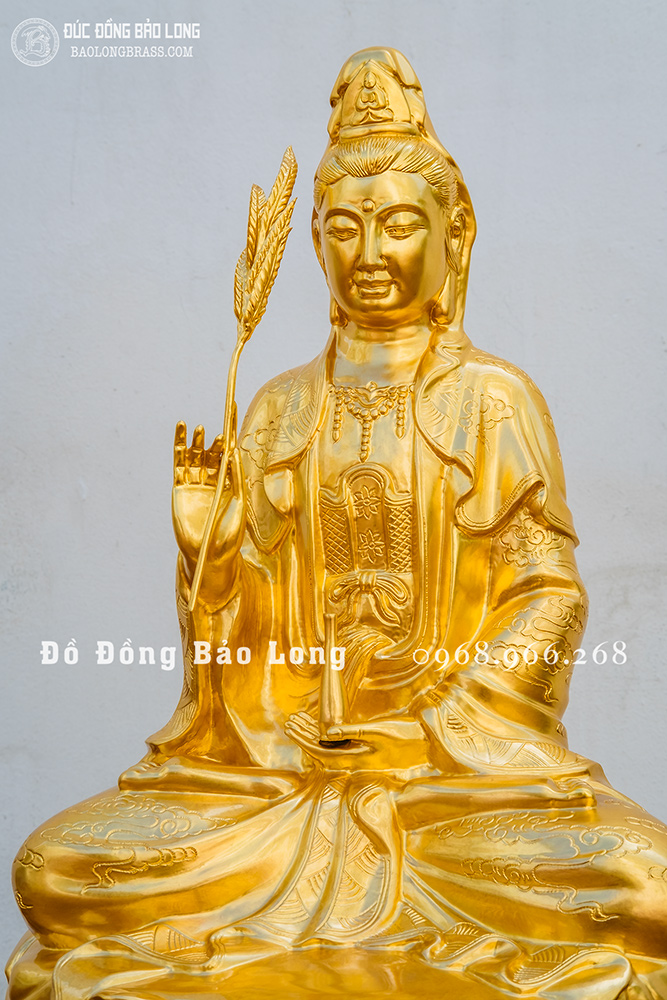 Tượng Quan Thế Âm Bồ Tát Bằng Đồng Dát Vàng 9999 Cao 61Cm