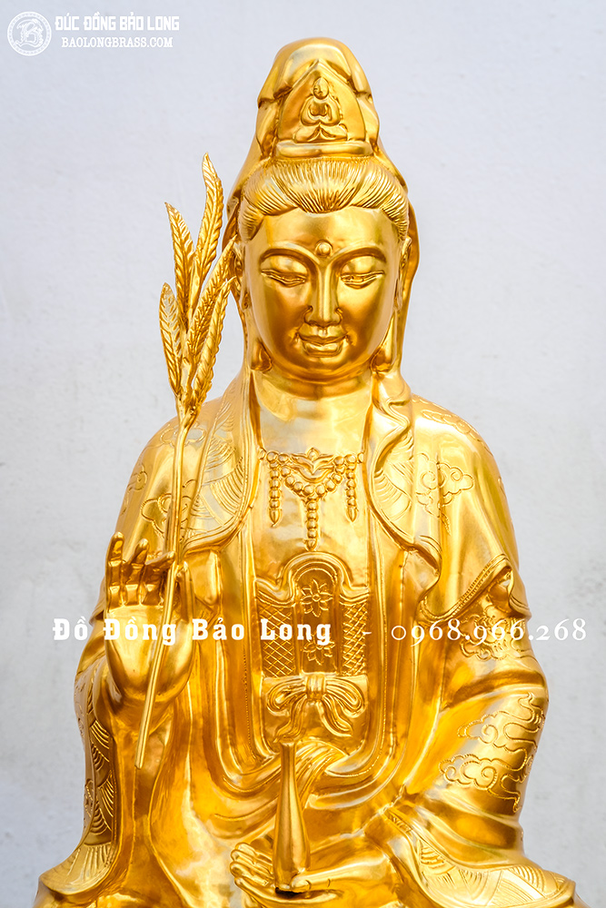 Tượng Quan Thế Âm Bồ Tát Bằng Đồng Dát Vàng 9999 Cao 61Cm