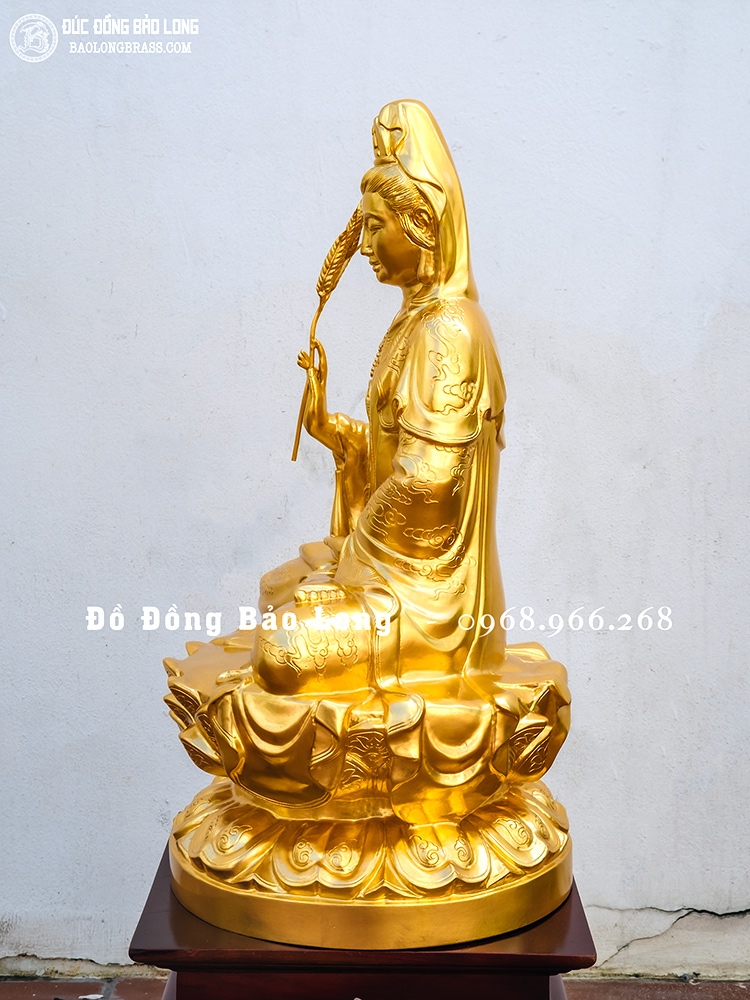 Tượng Quan Thế Âm Bồ Tát Bằng Đồng Dát Vàng 9999 Cao 61Cm