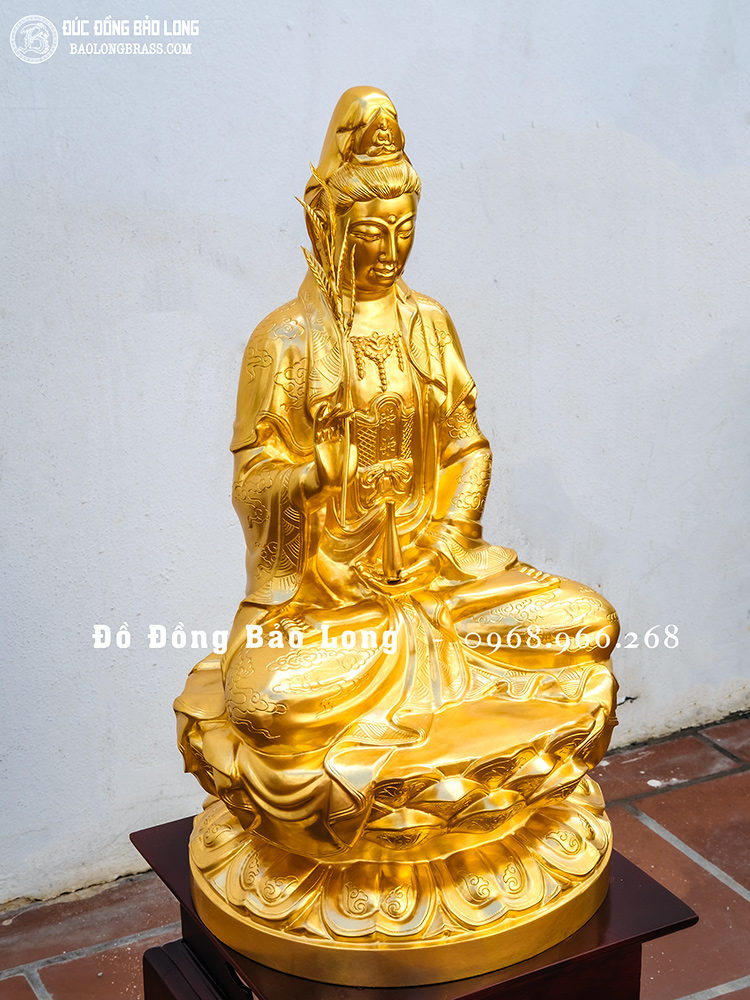 Tượng Quan Thế Âm Bồ Tát Bằng Đồng Dát Vàng 9999 Cao 61Cm