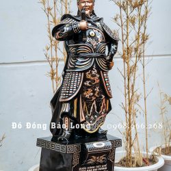 Tượng Trần Hưng Đạo đứng bệ thuyền bằng đồng khảm tam khí cao 61cm