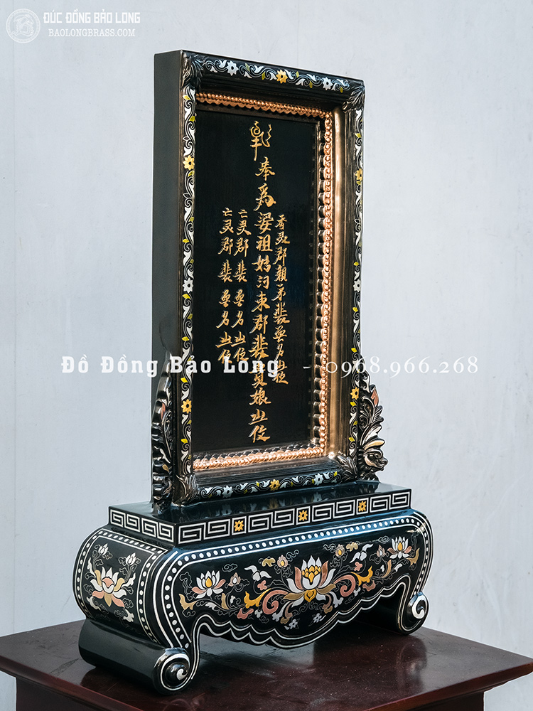 Bài Vị Đúc Nổi Chữ Theo Yêu Cầu Bằng Đồng Khảm Ngũ Sắc Cao 50Cm