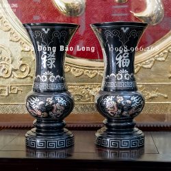 Đôi Lọ Hoa Bằng Đồng Khảm Tam Khí Rồng Phượng Cao 30Cm