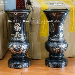 Đôi Lọ Hoa Bằng Đồng Khảm Tam Khí Rồng Phượng Cao 30Cm