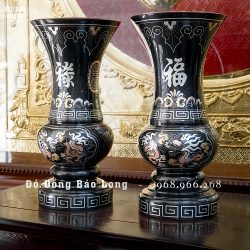 Đôi Lọ Hoa Bằng Đồng Khảm Tam Khí Rồng Phượng Cao 30Cm