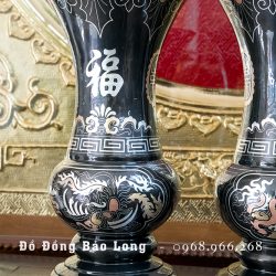 Đôi Lọ Hoa Bằng Đồng Khảm Tam Khí Rồng Phượng Cao 30Cm