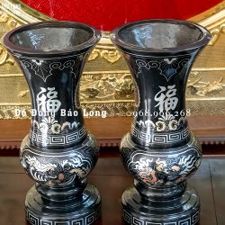 Đôi Lọ Hoa Bằng Đồng Khảm Tam Khí Rồng Phượng Cao 30Cm