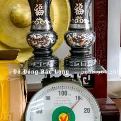 Đôi Lọ Hoa Bằng Đồng Khảm Tam Khí Rồng Phượng Cao 30Cm