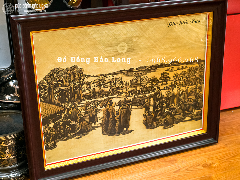 Tranh Khắc Phố Hiến Xưa Bằng Đồng Khổ 70cm x 90cm