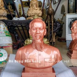 Tượng Bác Hồ bán thân bằng đồng đỏ cao 89cm để bục