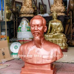 Tượng Bác Hồ bán thân bằng đồng đỏ cao 89cm để bục