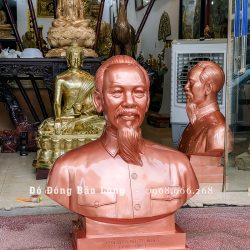Tượng Bác Hồ bán thân bằng đồng đỏ cao 89cm để bục