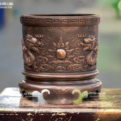 Bát nhang đồng Song Long Chầu Nguyệt ĐK 23cm 