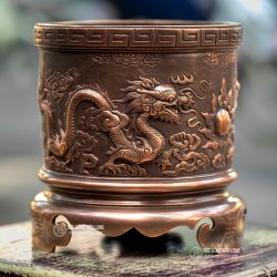 Bát nhang đồng Song Long Chầu Nguyệt ĐK 23cm 