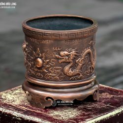 Bát nhang đồng Song Long Chầu Nguyệt ĐK 23cm 