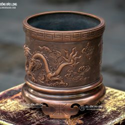 Bát nhang đồng Song Long Chầu Nguyệt ĐK 23cm 