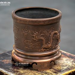 Bát nhang đồng Song Long Chầu Nguyệt ĐK 23cm 