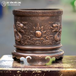 Bát nhang đồng Song Long Chầu Nguyệt ĐK 23cm 