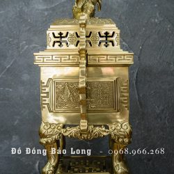 Đỉnh vuông Tai Triện bằng đồng vàng catut cao 60cm