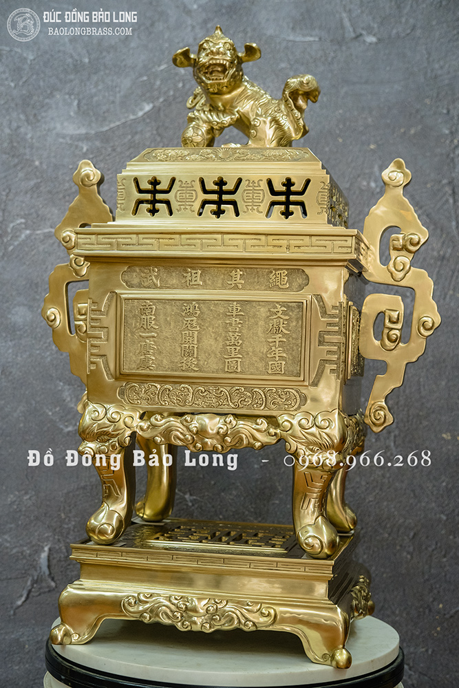Đỉnh Vuông Tai Triện Bằng Đồng Vàng Catut Cao 60Cm