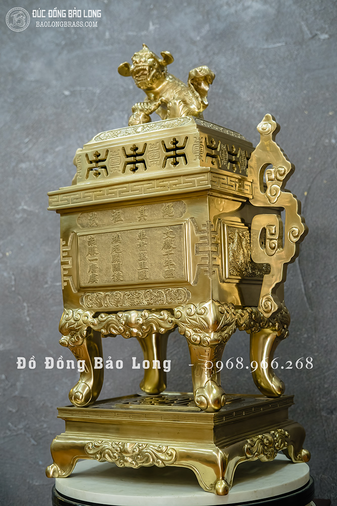 Đỉnh Vuông Tai Triện Bằng Đồng Vàng Catut Cao 60Cm