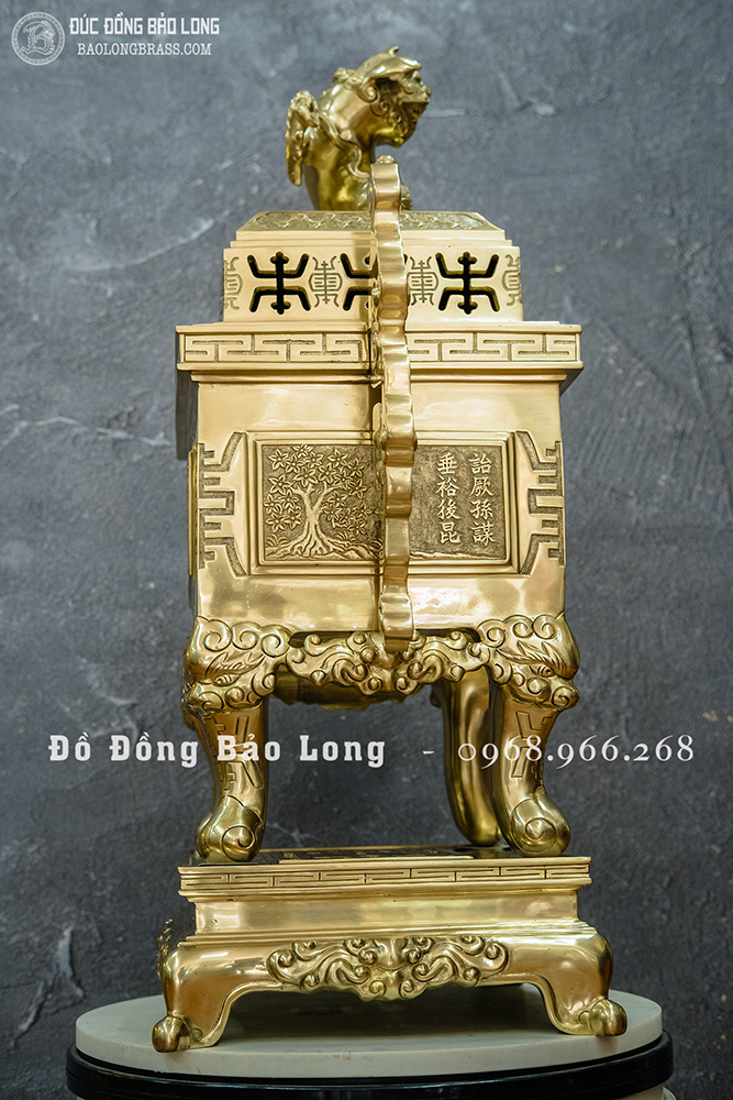 Đỉnh Vuông Tai Triện Bằng Đồng Vàng Catut Cao 60Cm