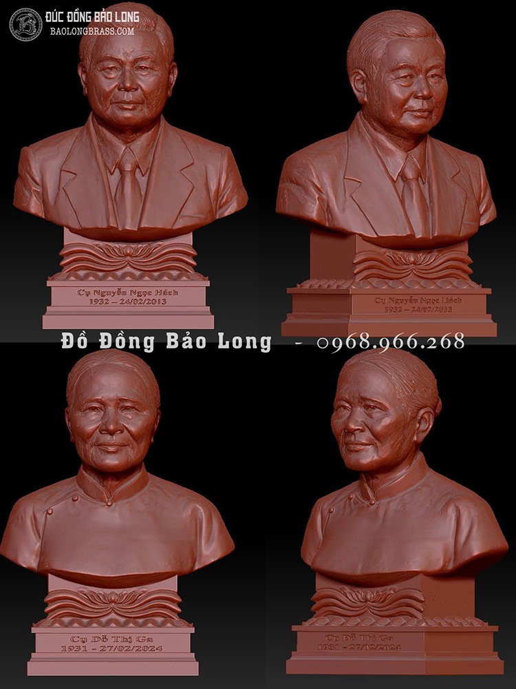 Đúc Tượng Chân Dung Ông Bà Bằng Đồng Vàng Cao 30Cm