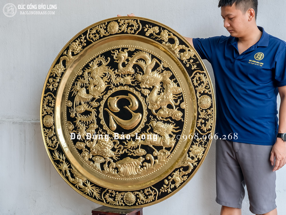 Mâm Đồng Tứ Linh Long – Lân –  Quy – Phụng Bằng Đồng ĐK 1m2