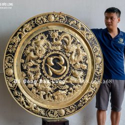 Mâm đồng Tứ Linh Long - Lân - Quy - Phụng bằng đồng ĐK 1m2
