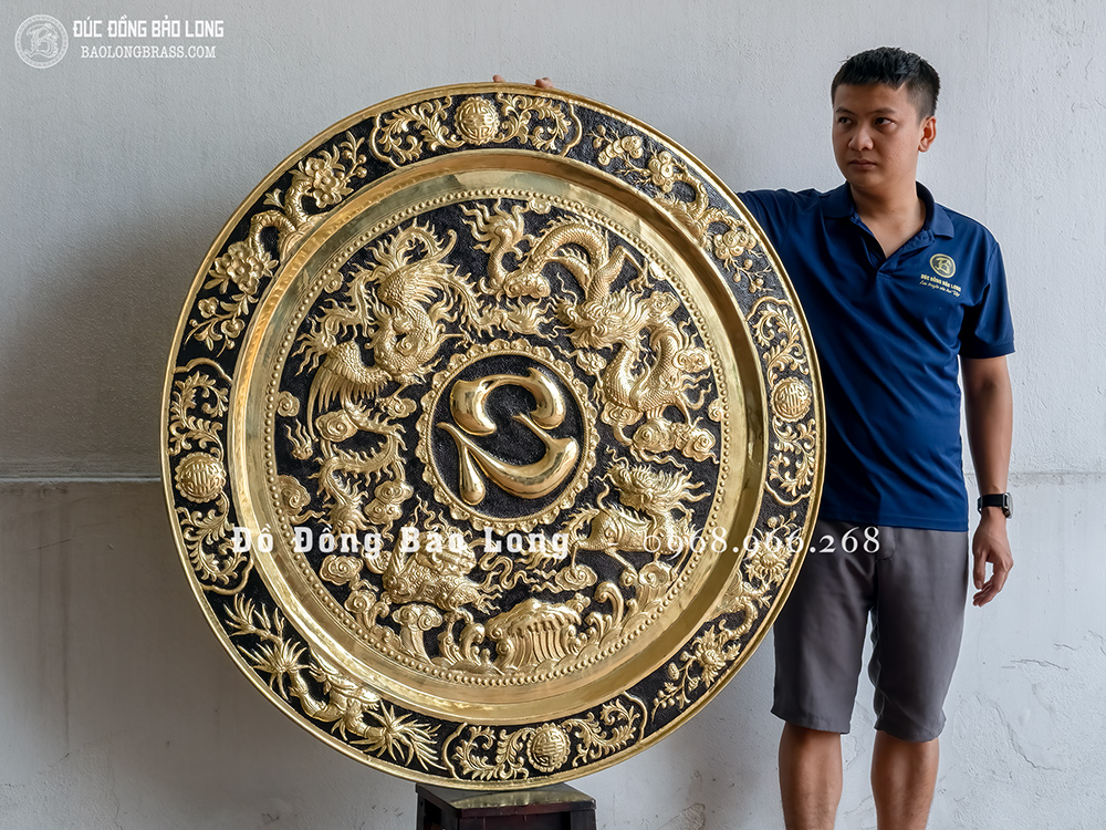 Mâm Đồng Tứ Linh Long – Lân –  Quy – Phụng Bằng Đồng ĐK 1m2