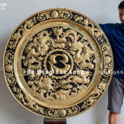 Mâm đồng Tứ Linh Long - Lân - Quy - Phụng bằng đồng ĐK 1m2