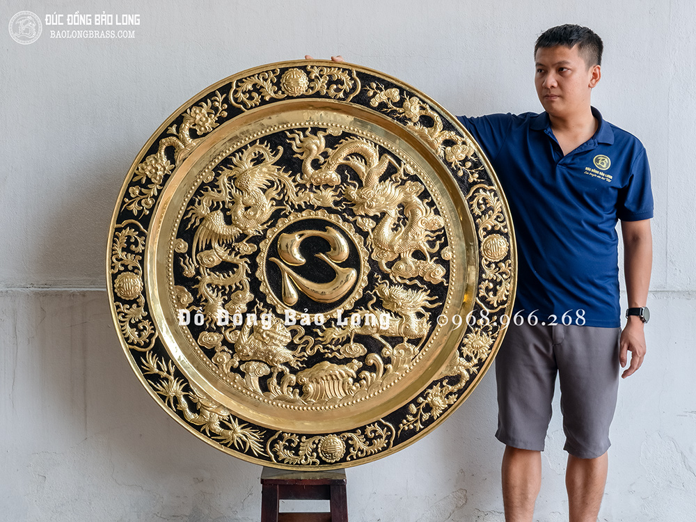 Mâm Đồng Tứ Linh Long – Lân –  Quy – Phụng Bằng Đồng ĐK 1m2