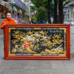 Tranh Vinh Hoa Phú Quý bằng đồng dát bạc, dát vàng 9999 khổ 2m31 x 1m27
