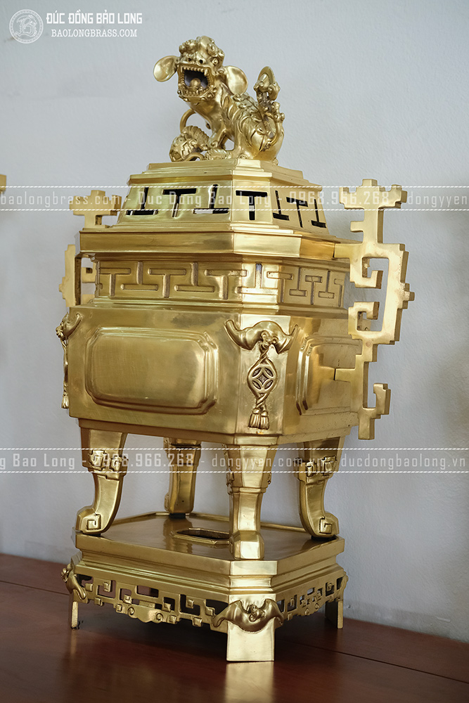 bộ đỉnh đồng lọ hoa vuông tai chiện cao 60cm