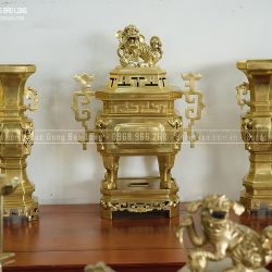 Bộ Đỉnh Đồng Lọ Hoa Vuông Tai Chiên Cao 61Cm