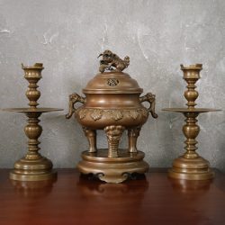 Bộ Tam Sự Đồng Vàng Đúc Thập Sòi Cao 46Cm Màu Trầm Cổ