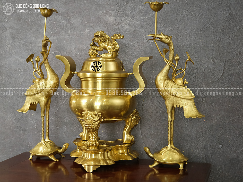 Bộ Tam Sự Đồng Vàng Catut Cao 60Cm Màu Vàng Bóng